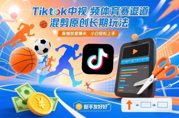 Tiktok中视频体育赛道混剪原创长期玩法，靠播放量賺米，小白轻松上手-选优云网创