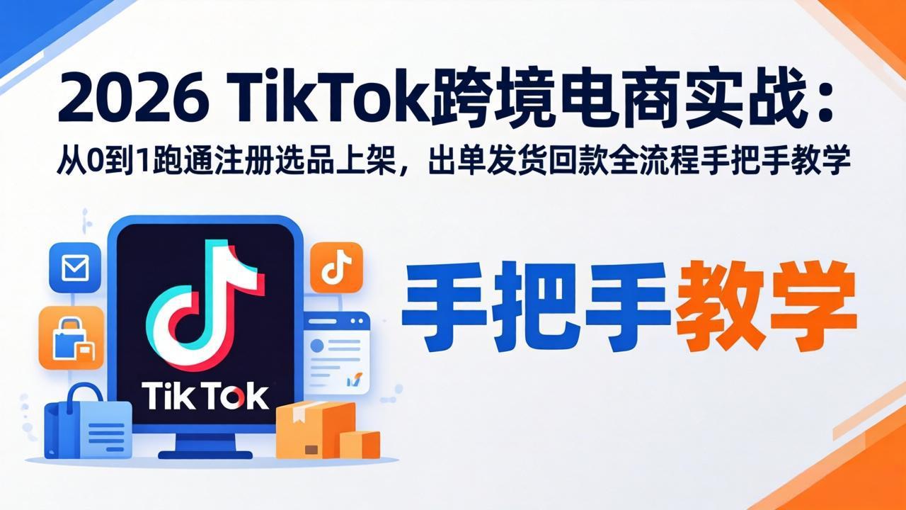 2026TikTok跨境电商实战-更新：从0到1跑通注册选品上架，出单发货回款全流程手把手教学-选优云网创