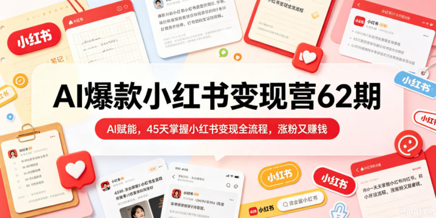 AI爆款小红书变现营62期2026年5月，AI赋能，45天掌握小红书变现全流程，涨粉又賺钱-选优云网创
