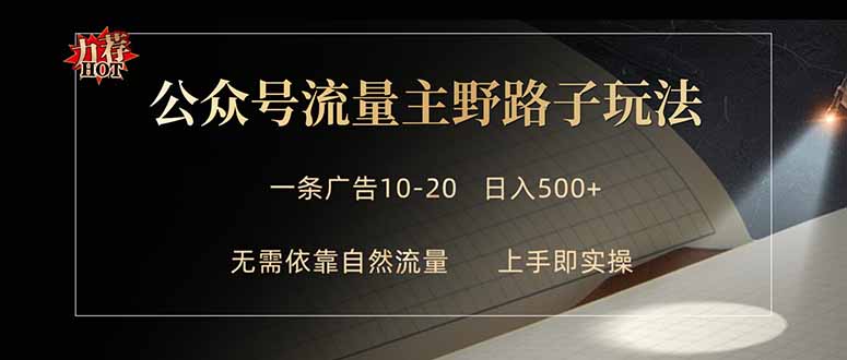 公众号流量主野路子玩法 单条广告10-20元 日入500+-选优云网创