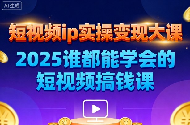短视频ip实操变现大课，7月26-27日广州站线下课，2025谁都能学会的短视频搞钱课-选优云网创
