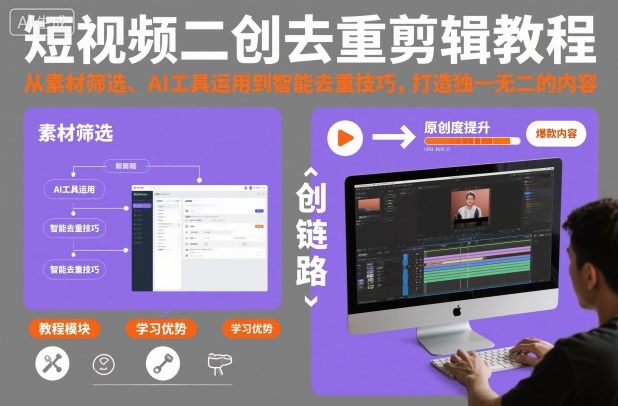 短视频二创去重剪辑教程，从素材筛选、AI工具运用到智能去重技巧，打造独一无二的内容-选优云网创