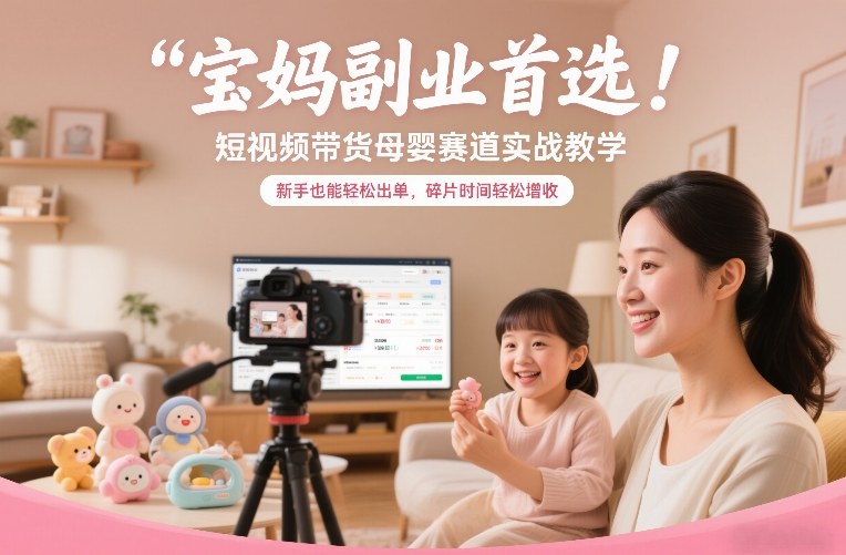 宝妈副业首选！短视频带货母婴赛道实战教学，新手也能轻松出单，碎片时间轻松增收-选优云网创
