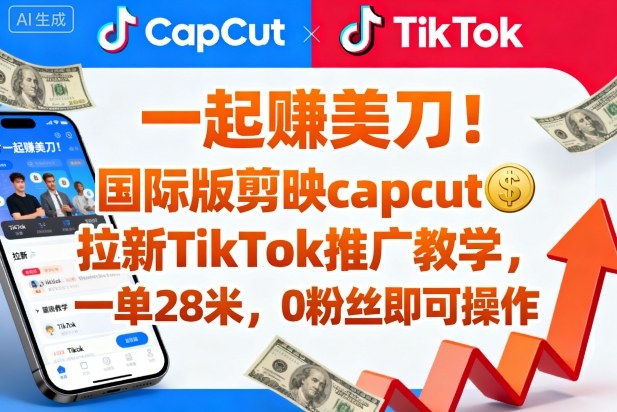 一起賺美刀！国际版剪映capcut拉新TikTok推广教学，一单28米，0粉丝即可操作(附推广入口和教学)-选优云网创