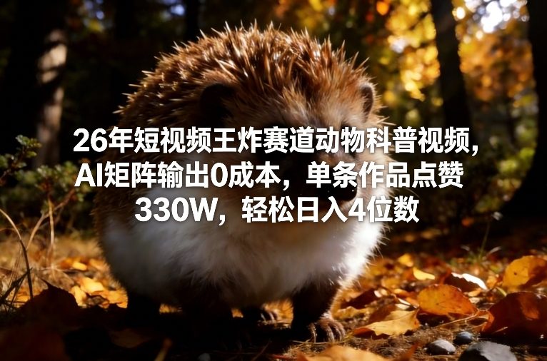 26年短视频王炸赛道动物科普视频，AI矩阵输出0成本，单条作品点赞330W，轻松日入4位数-选优云网创