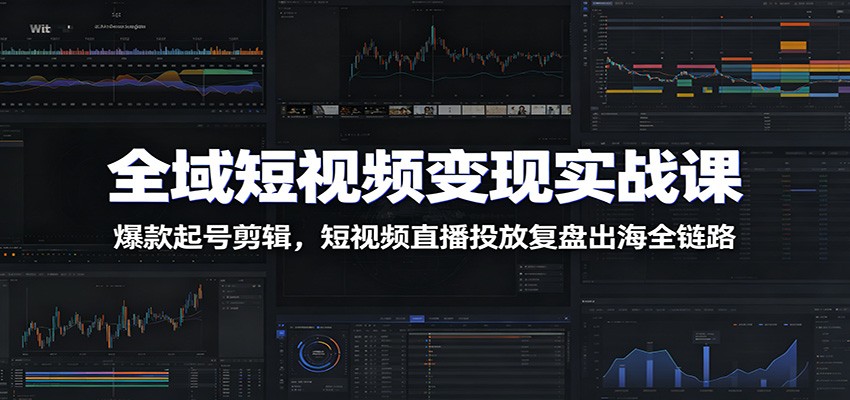 全域短视频变现实战课：爆款起号剪辑，短视频直播投放复盘出海全链路-选优云网创