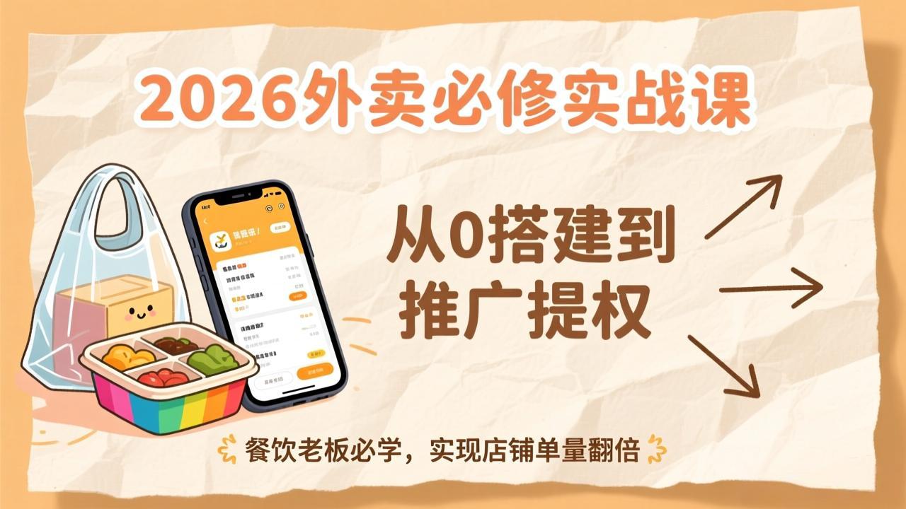 2026外卖必修实战课：从0搭建到推广提权，餐饮老板必学，实现店铺单量翻倍-选优云网创