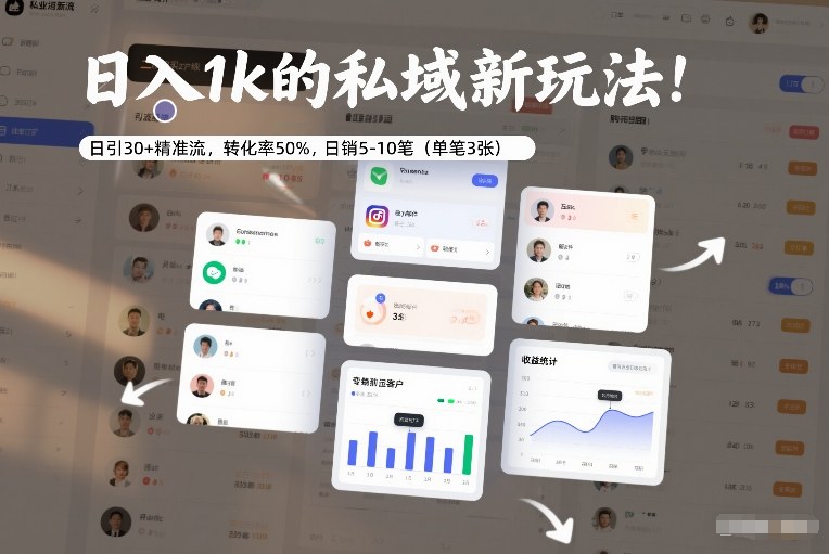 日入1k的私域新玩法：日引30+精准流，转化率50%，日销5-10笔(单笔3张)-选优云网创