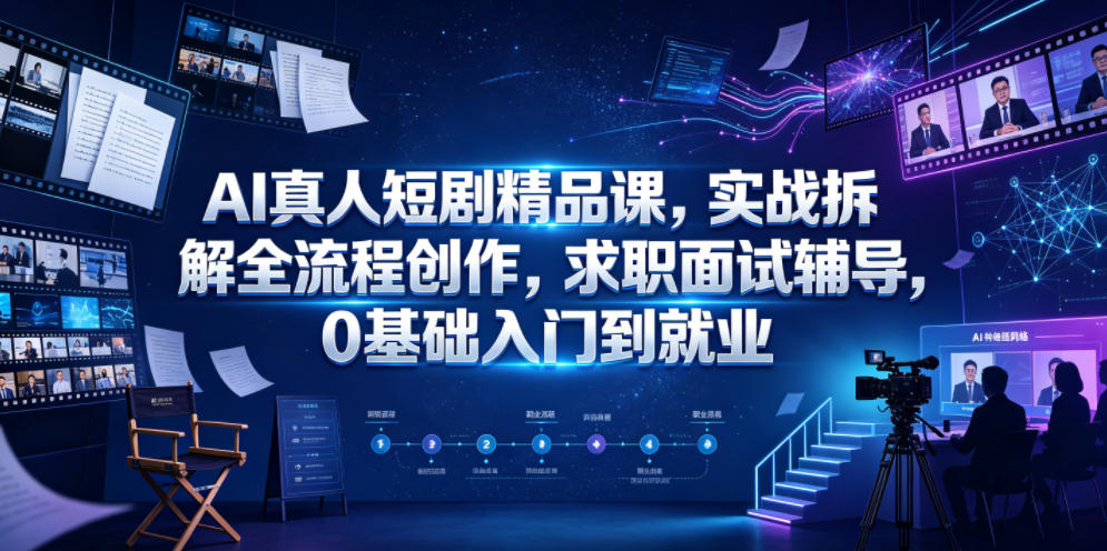 AI真人短剧精品课，实战拆解全流程创作，求职面试辅导，0基础入门到就业-选优云网创