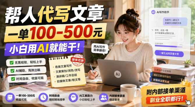 帮人代写文章，一单100-500，小白用AI就能干，附内部接单渠道，副业全职都行【揭秘】-选优云网创