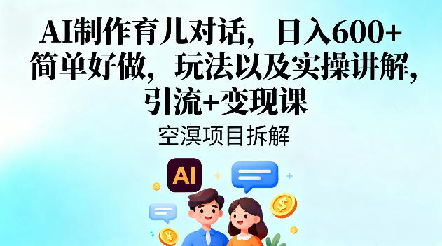 AI制作育儿对话，日入6张+，简单好做，玩法以及实操讲解，引流+变现课-选优云网创