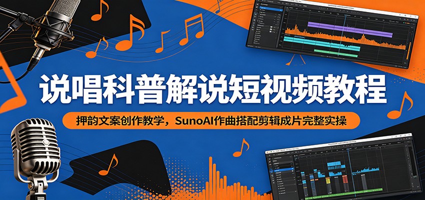 说唱科普解说短视频教程：押韵文案创作教学，SunoAI作曲搭配剪辑成片完整实操-选优云网创
