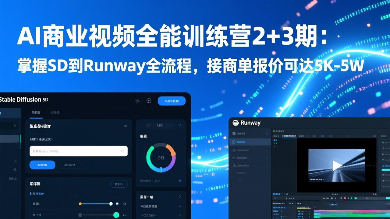 AI商业视频全能训练营2+3期：掌握SD到Runway全流程，接商单报价可达5K-5W-选优云网创