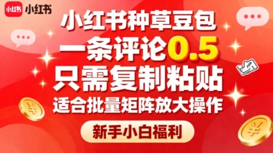 小红书种草豆包，一条评论0.5，只需复制粘贴，适合批量矩阵放大操作，新手小白福利-选优云网创