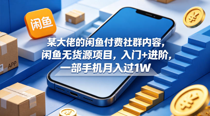 某大佬的闲鱼付费社群内容，闲鱼无货源项目，入门+进阶，一部手机月入过1W-选优云网创