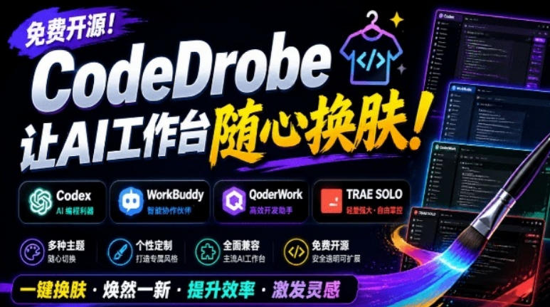 免费开源的CodeDrobe，让AI工作台随心换肤，支持Codex、WorkBuddy等，免费且本地运行！-选优云网创