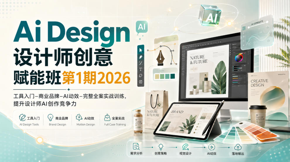 Ai Design设计师创意赋能班第1期2026｜工具入门‑商业品牌‑AI动效‑完整全案实战训练，提升设计师AI创作竞争力-选优云网创
