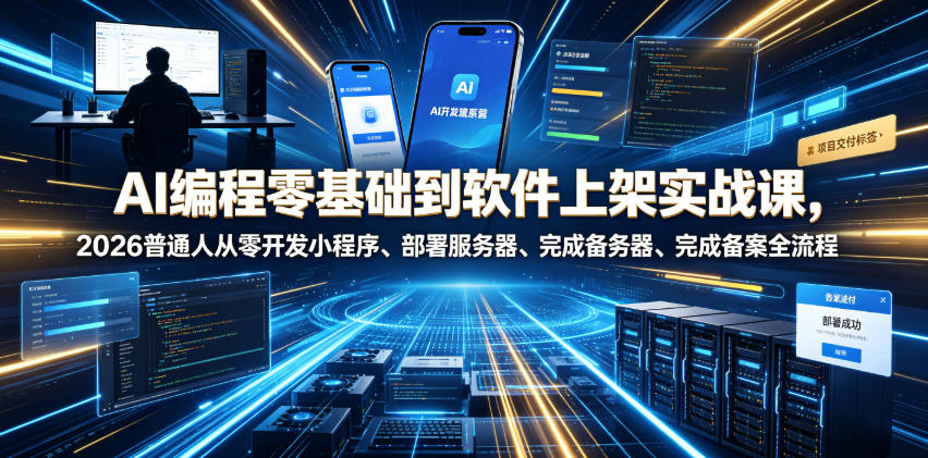 AI编程零基础到软件上架实战课，2026普通人从零开发小程序、部署服务器、完成备案全流程项目落地教程-选优云网创