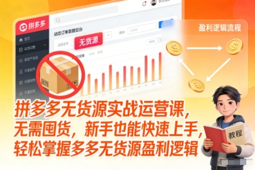 拼多多无货源实战运营课，无需囤货，新手也能快速上手，轻松掌握多多无货源盈利逻辑-选优云网创