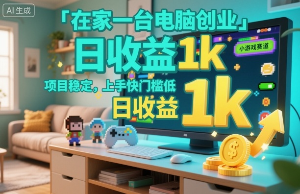 在家一台电脑创业，小游戏赛道，项目稳定，上手快门槛低，日收益1k+【揭秘】-选优云网创