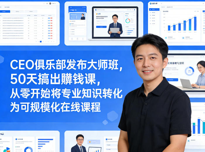 CEO俱乐部发布大师班，50天搞出賺钱课，从零开始将专业知识转化为可规模化在线课程-选优云网创