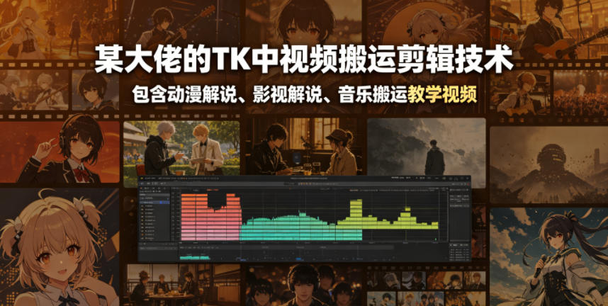 某大佬的TK中视频搬运剪辑技术，包含动漫解说、影视解说、音乐搬运教学视频-选优云网创
