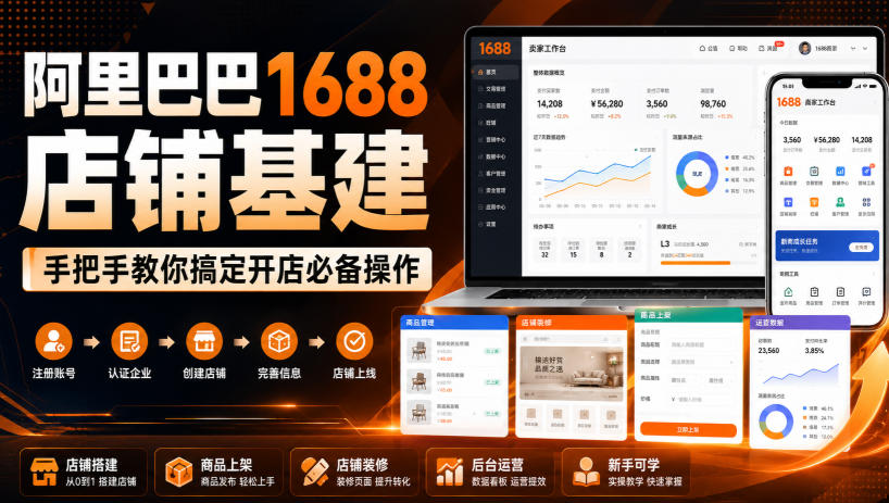 阿里巴巴1688店铺基建，手把手教你搞定开店必备操作(更新8月)-选优云网创