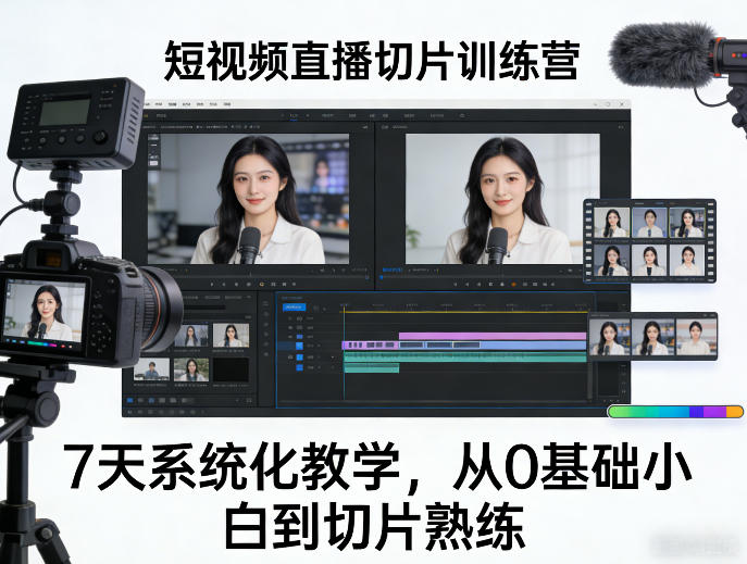 短视频直播切片训练营，7天系统化教学，从0基础小白到切片熟练-选优云网创