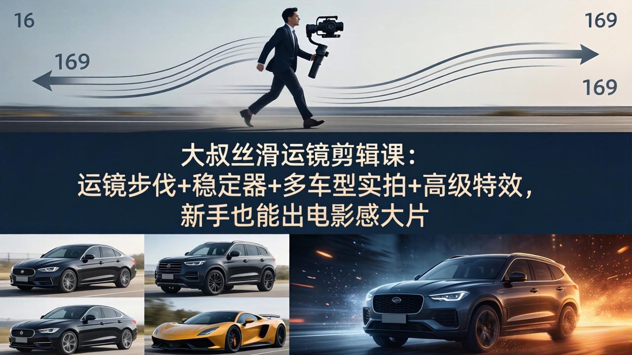 大叔丝滑运镜剪辑课：运镜步伐+稳定器+多车型实拍+高级特效，新手也能出电影感大片-选优云网创