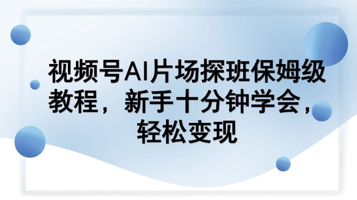 视频号AI片场探班保姆级教程，新手十分钟学会，轻松变现-选优云网创