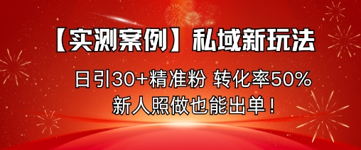 【实测案例】私域新玩法，日引30+精准粉，转化率50%，新人照做也能出单！-选优云网创