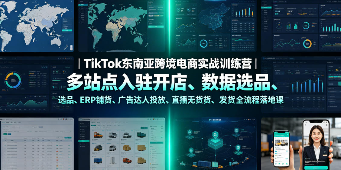 TikTok东南亚跨境电商实战训练营｜多站点入驻开店、数据选品、ERP铺货、广告达人投放、直播无货源发货全流程落地课-选优云网创