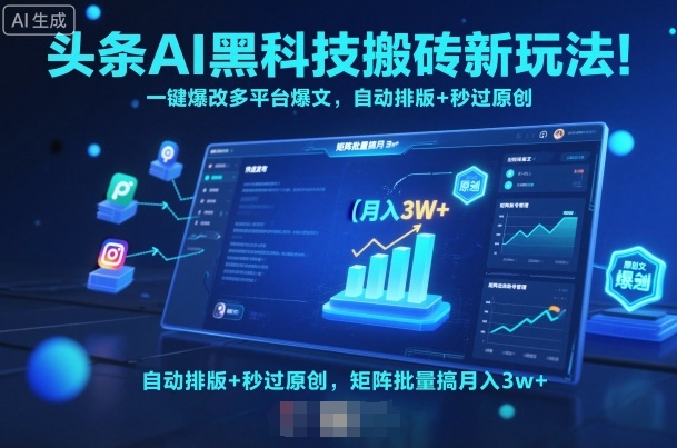头条AI黑科技搬砖新玩法！一键爆改多平台爆文，自动排版+秒过原创，矩阵批量搞月入3w+【揭秘】-选优云网创