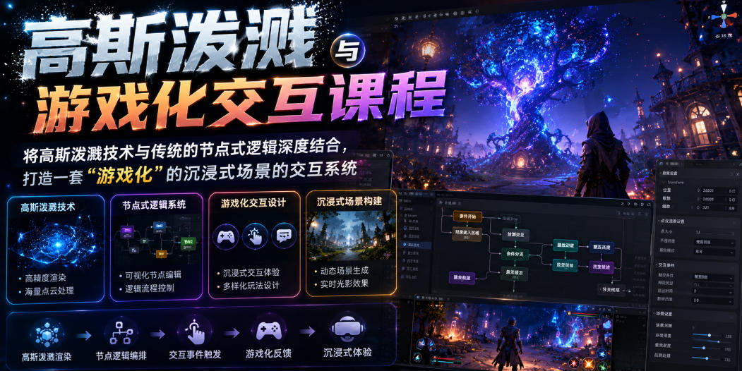 高斯泼溅与游戏化交互课程，将高斯泼溅技术与传统的节点式逻辑深度结合，打造一套“游戏化”的沉浸式场景的交互系统-选优云网创