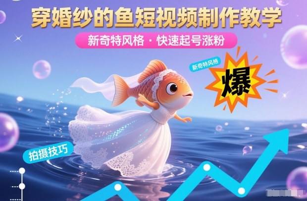 穿婚纱的鱼短视频制作教学，新奇特风格，快速起号涨粉-选优云网创