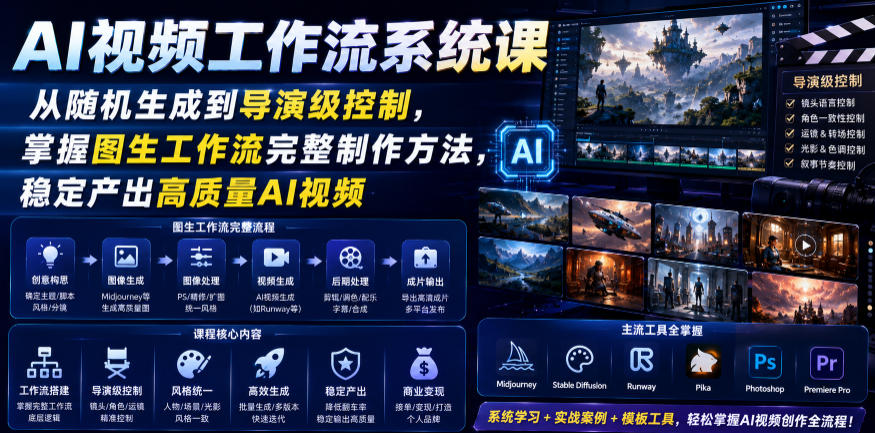 AI视频工作流系统课，从随机生成到导演级控制，掌握图生工作流完整制作方法，稳定产出高质量AI视频-选优云网创