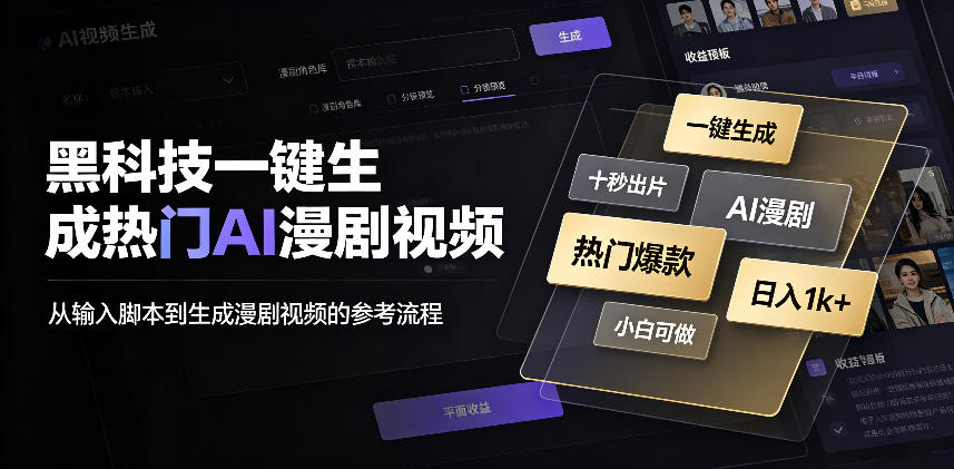 黑科技一键生成热门AI漫剧视频，十秒钟即可搞定，小白也能日入1k+【揭秘】-选优云网创