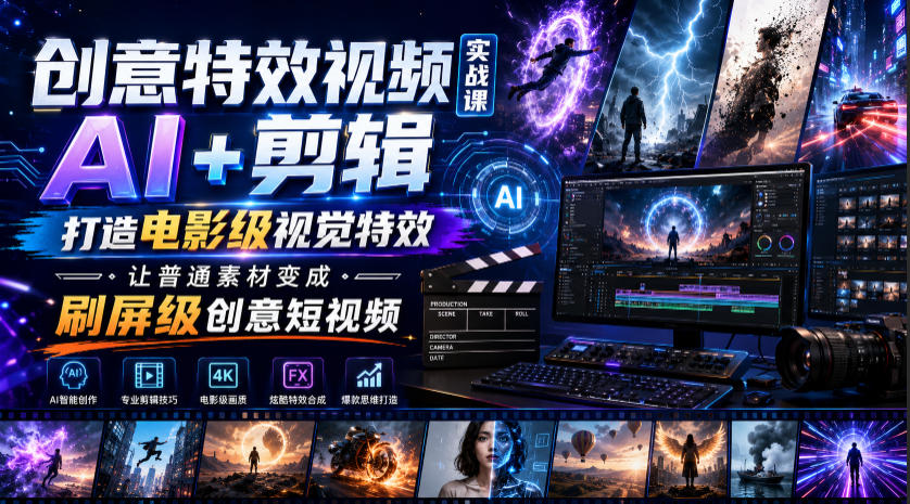 创意特效视频实战课，AI+剪辑打造电影级视觉特效，让普通素材变成刷屏级创意短视频-选优云网创