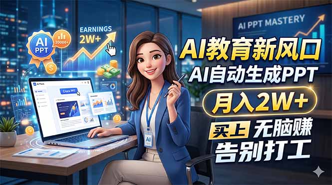AI教育新风口，AI自动生成PPT，月入2W+，无脑赚，告别打工-选优云网创