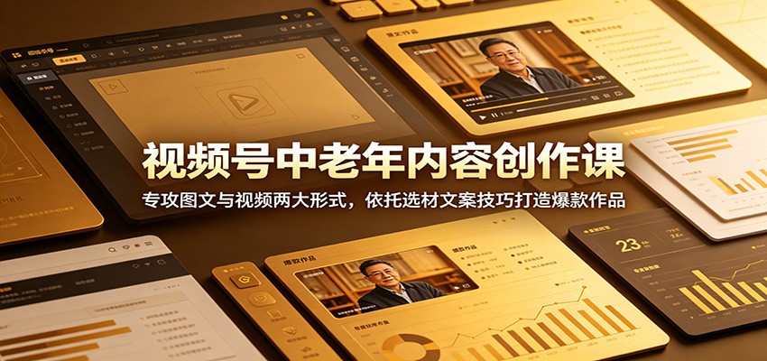 视频号中老年内容创作课：专攻图文与视频两大形式，依托选材文案技巧打造爆款作品-选优云网创