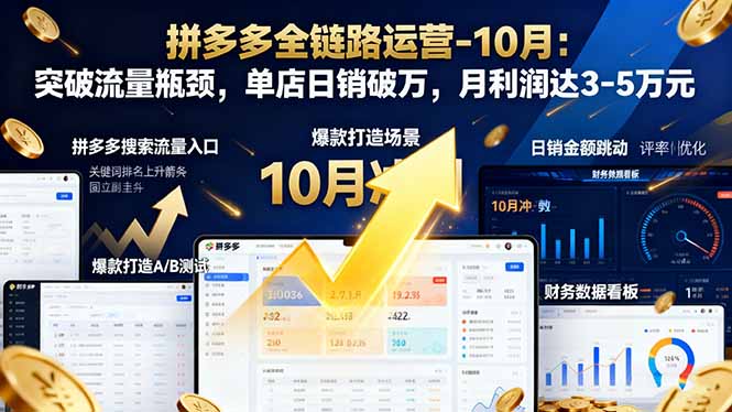 拼多多全链路运营-10月:突破流量瓶颈,单店日销破万,月利润达3-5万元-选优云网创
