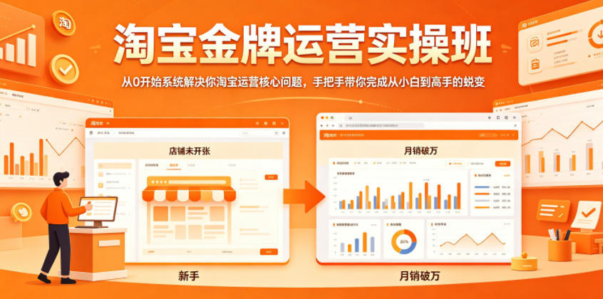 淘宝金牌运营实操班,从0开始系统解决你淘宝运营核心问题,手把手带你完成从小白到高手的蜕变-选优云网创