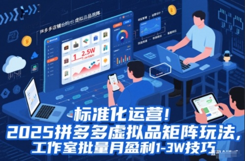 标准化运营！2025拼多多虚拟品矩阵玩法，工作室批量月盈利1-3W技巧【揭秘】-选优云网创