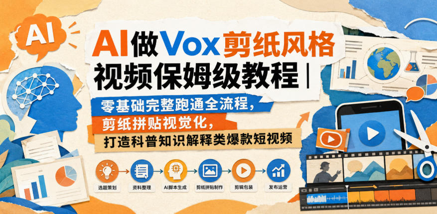 AI做Vox剪纸风格视频保姆级教程｜零基础完整跑通全流程，剪纸拼贴视觉化，打造科普知识解释类爆款短视频-选优云网创