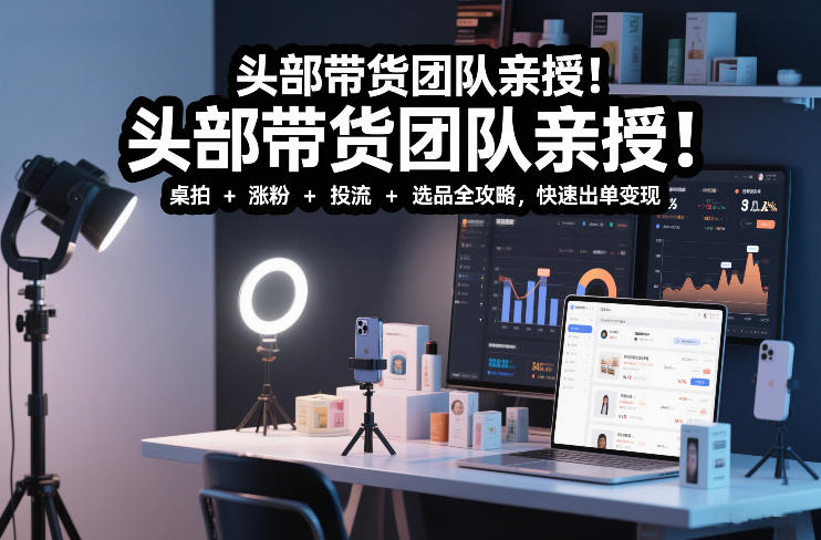 头部带货团队亲授！专业短视频实拍带货课：桌拍+涨粉+投流+选品全攻略，快速出单变现，月入2w+-选优云网创