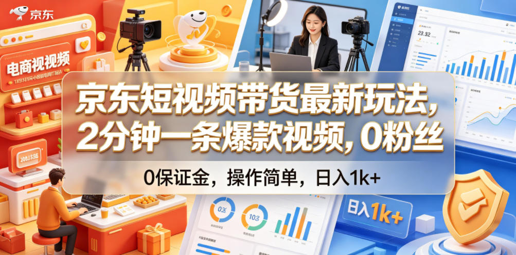 京东短视频带货最新玩法，2分钟一条爆款视频，0粉丝，0保证金，操作简单，日入1k+【揭秘】-选优云网创