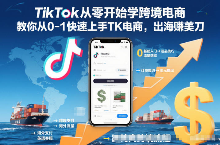 TikTok从零开始学跨境电商，教你从0-1快速上手TK电商，出海賺美刀-选优云网创