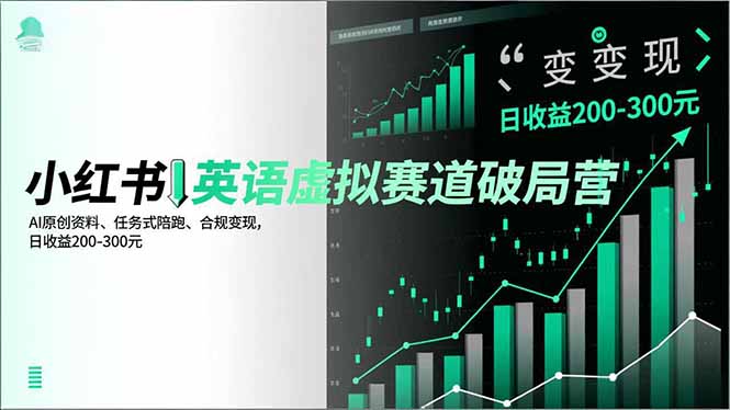 小红书英语虚拟赛道破局营，AI原创资料、任务式陪跑、合规变现，日收益200-300元-选优云网创