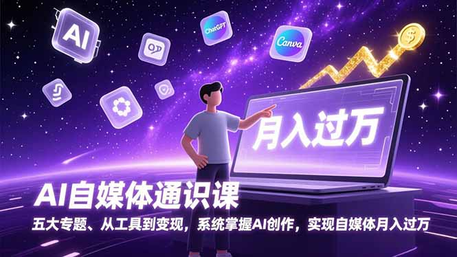 AI自媒体通识课，五大专题、从工具到变现，系统掌握AI创作，实现自媒体月入过万-选优云网创
