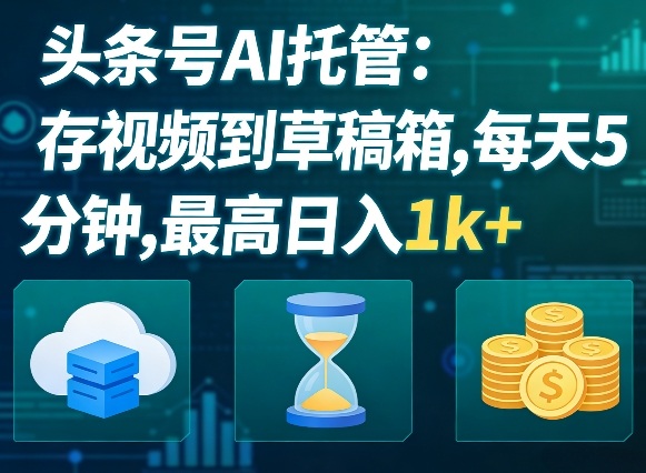 头条号AI托管，我存视频到你草稿箱，每天5分钟，最高日入1k+【揭秘】-选优云网创